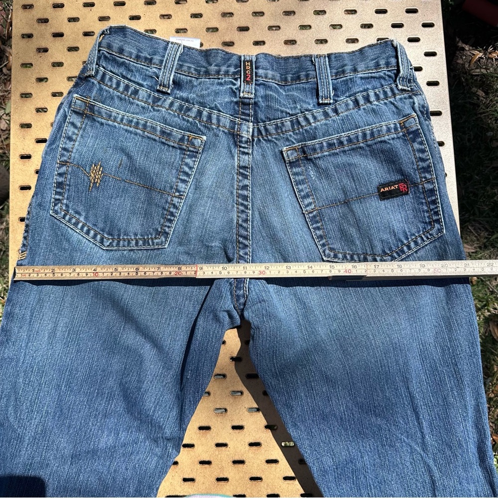 Ariat Work FR Low Rise M4 Blue Denim Back Pocket Jeans with Logo Tab 32x32 - Picture 6 of 11